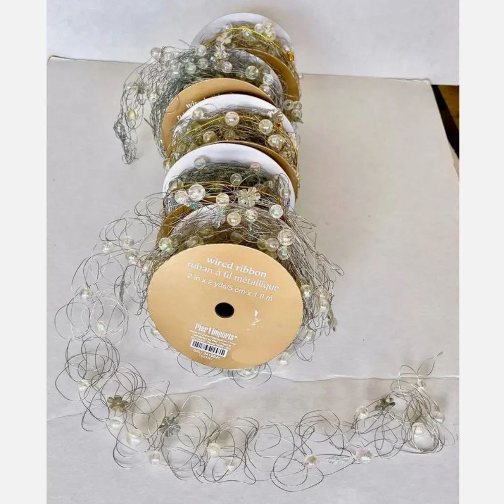 Pier 1 Gold and Silver Decorative Wired Ribbon Garland Spools